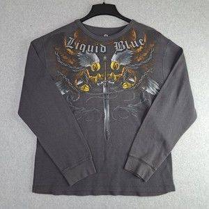 Liquid Blue Long Sleeve Knit Shirt Eagle & Sword Size XL